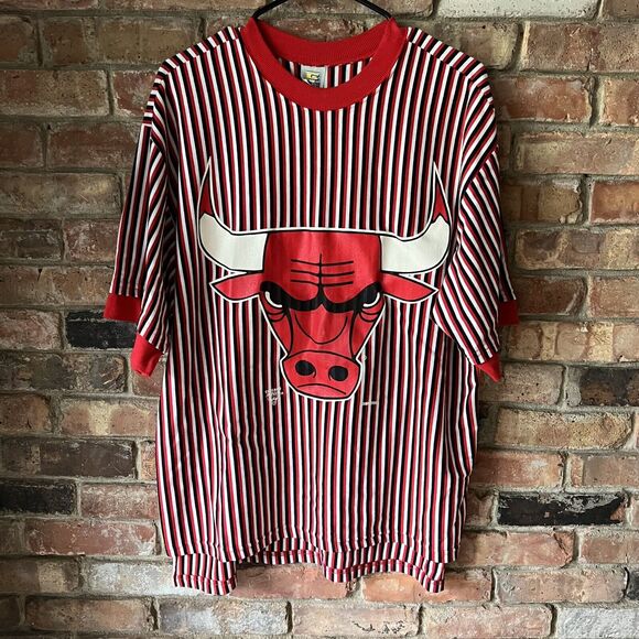 Vintage Competitor Chicago Bulls Pinstripe USA Basketball T Shirt Size L - Picture 1 of 16